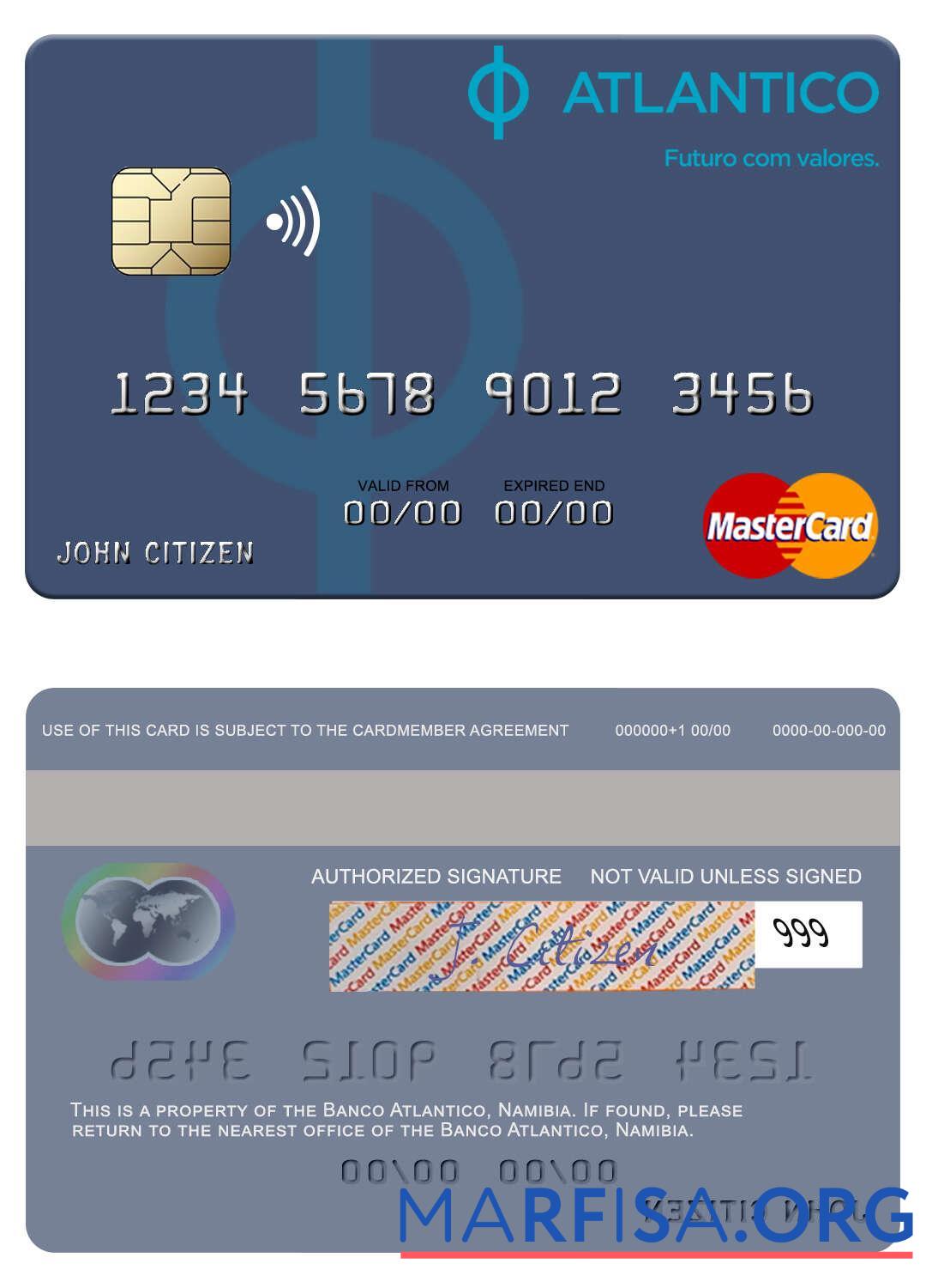 Намибия Banco Atlantico mastercard образец