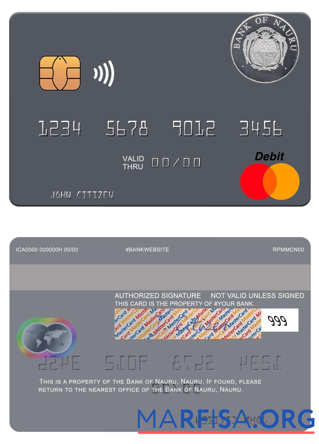 Науру Банковский of Науру mastercard образец