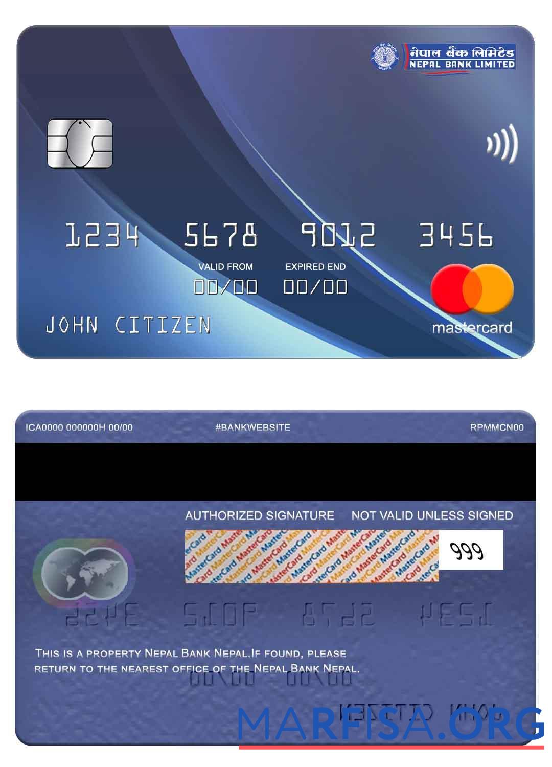 Непал Банковский Непал mastercard макет