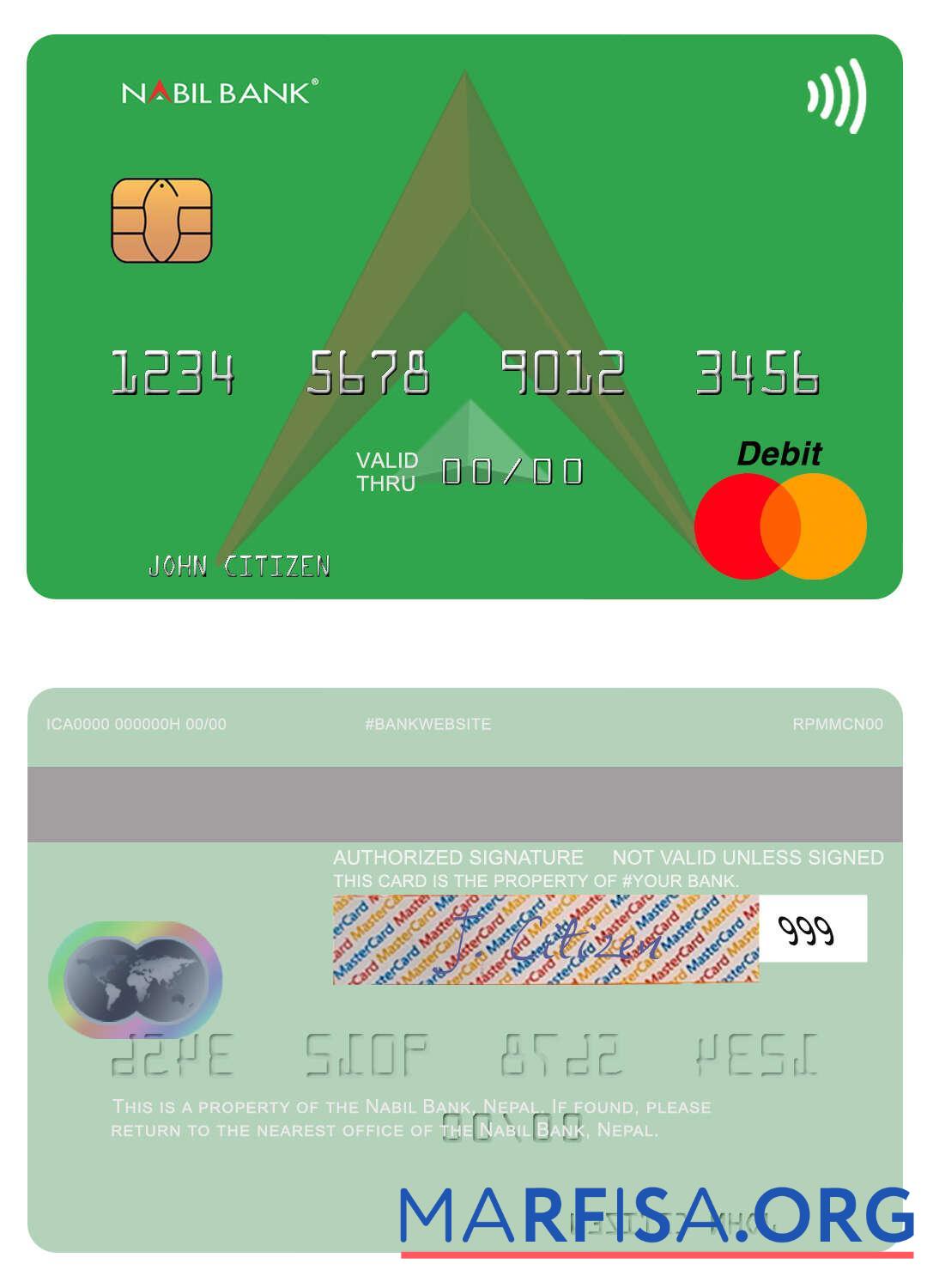 Непал Nabil Банковский mastercard макет