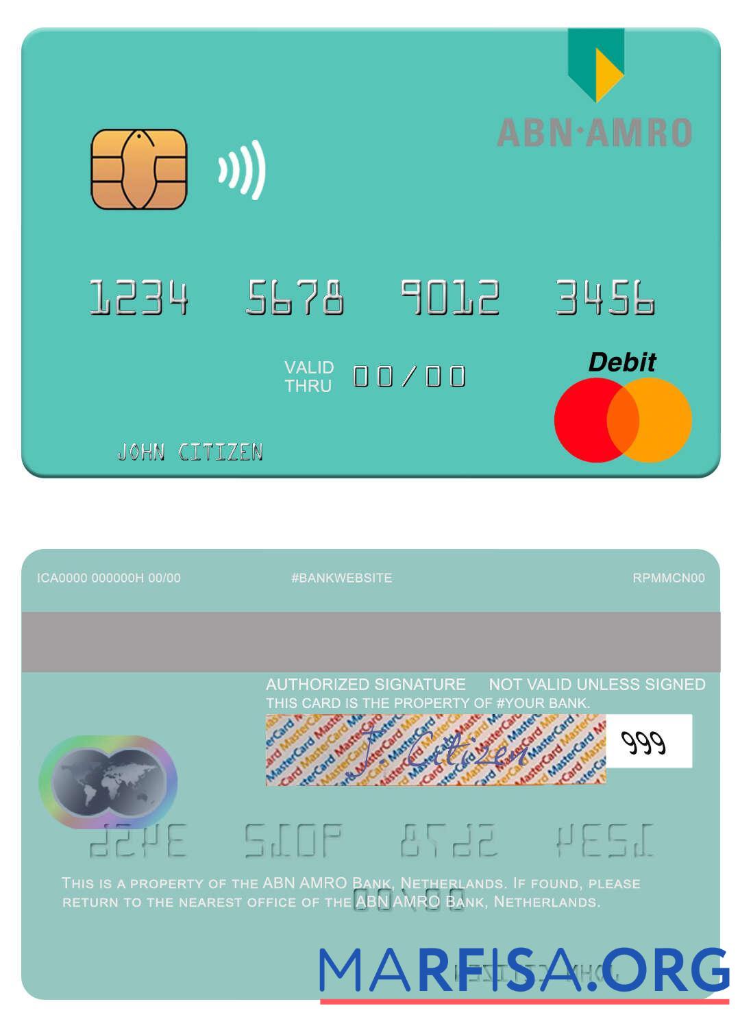 Нидерланды ABN AMRO Банковский mastercard дизайн
