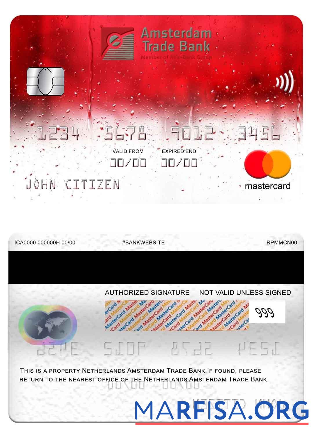 Нидерланды Amsterdam Trade Банковский mastercard образец
