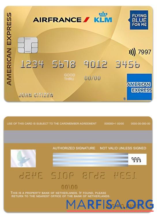 Нидерланды Банковский of Нидерланды American Express Flying синий Gold макет