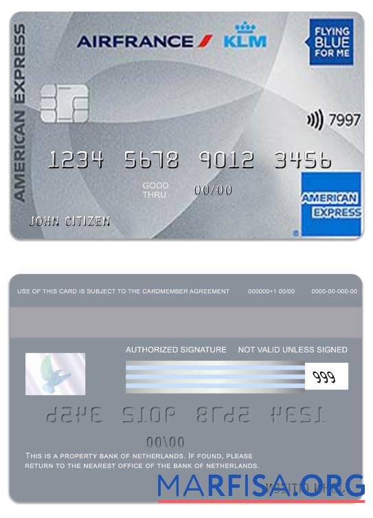 Нидерланды Банковский of Нидерланды American Express Карта образец