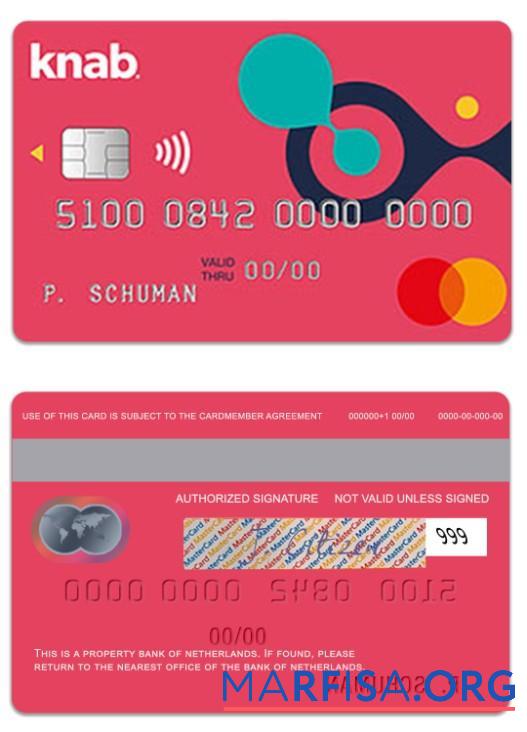 Нидерланды Банковский of Нидерланды Knab Кредит Mastercard образец
