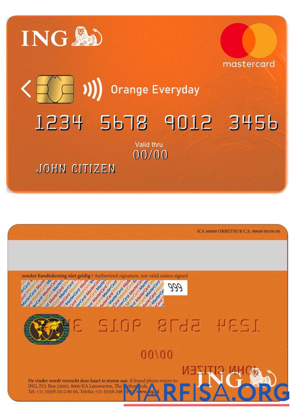 Нидерланды ING Orange MasterCard дизайн