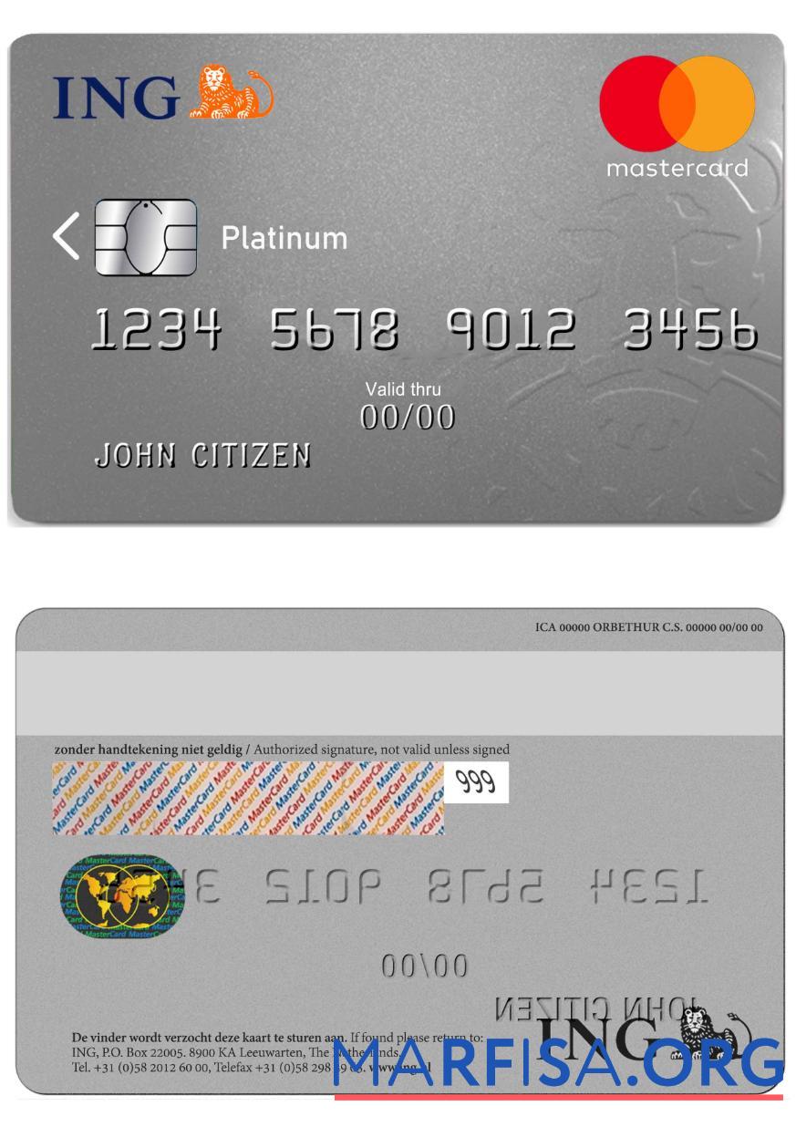 Нидерланды ING Банковский mastercard platinum шаблон