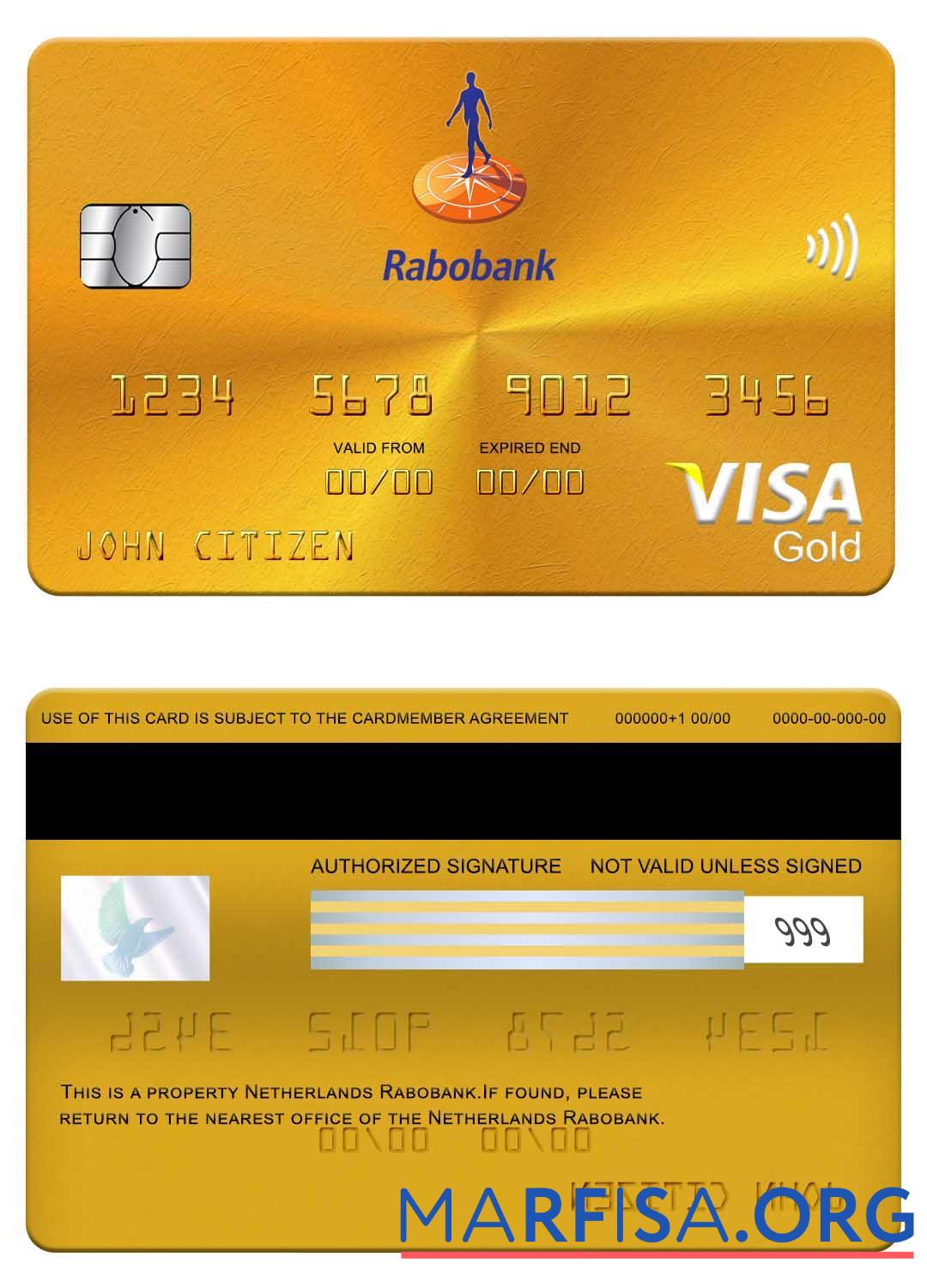 Нидерланды Rabobank Виза gold Карта дизайн