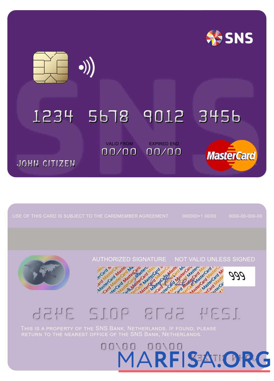Нидерланды SNS Банковский mastercard макет