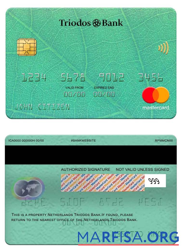 Нидерланды Triodos Банковский mastercard макет