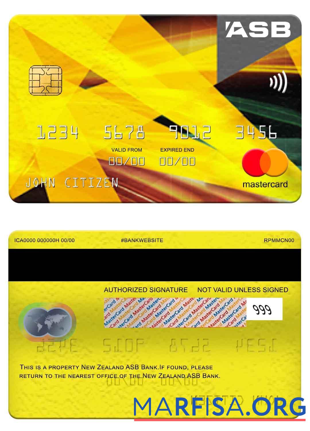 Новая Зеландия ASB Банковский mastercard образец