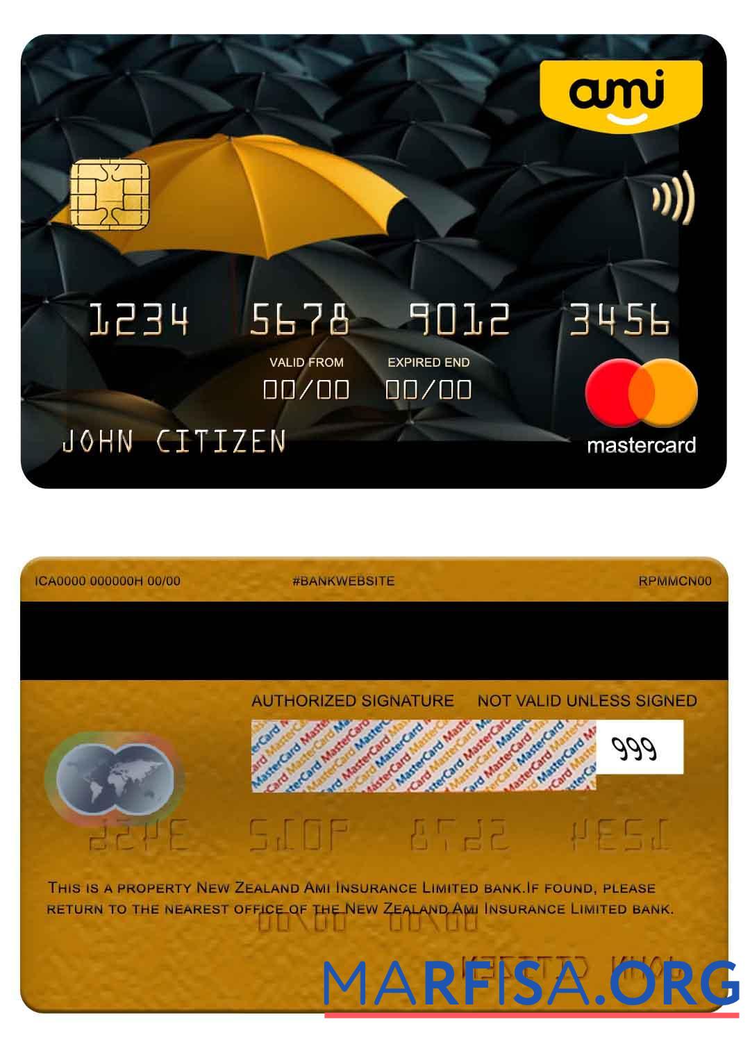Новая Зеландия Ami Страхование Limited Банковский mastercard макет