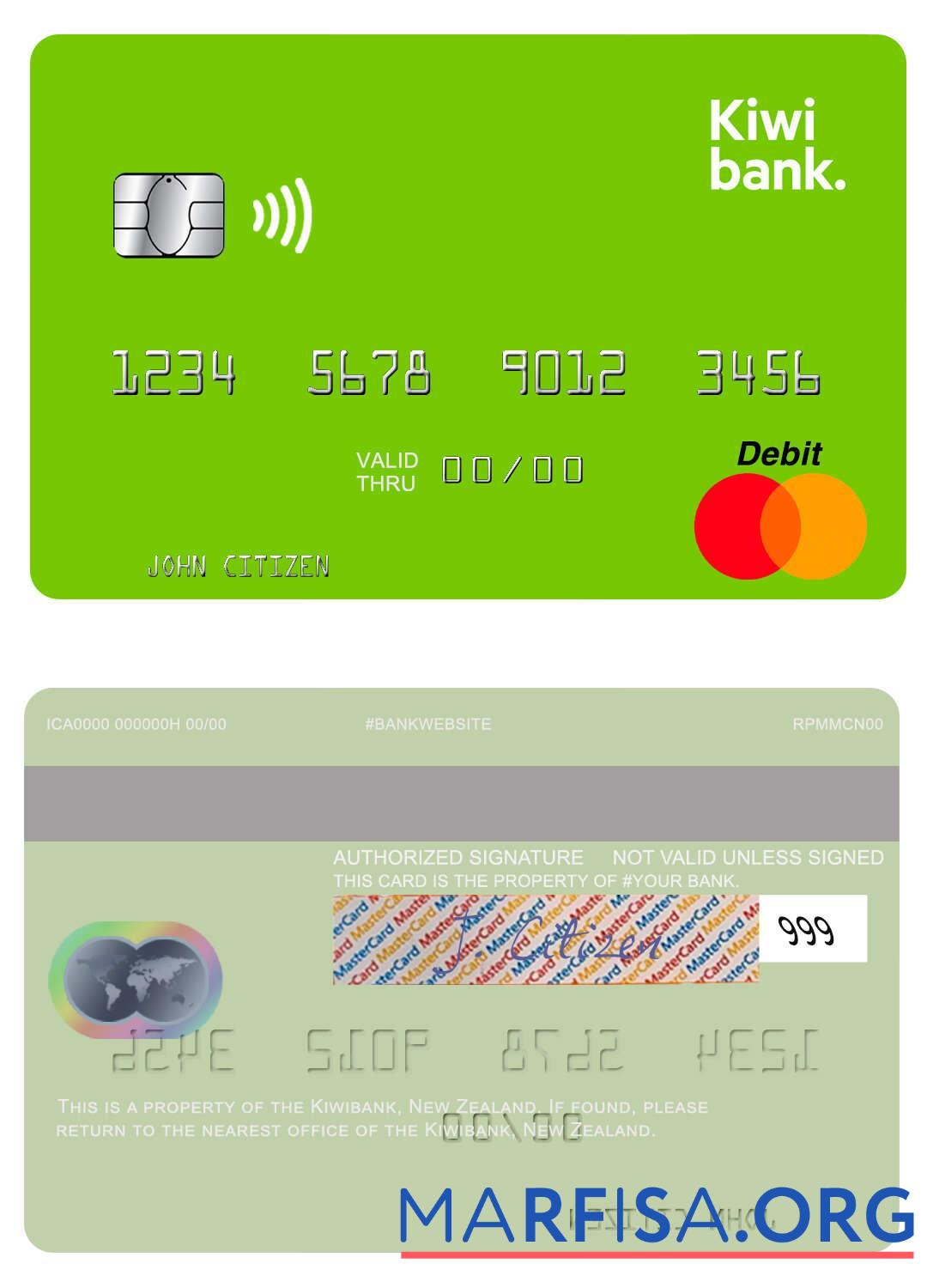 Новая Зеландия Kiwibank mastercard дизайн