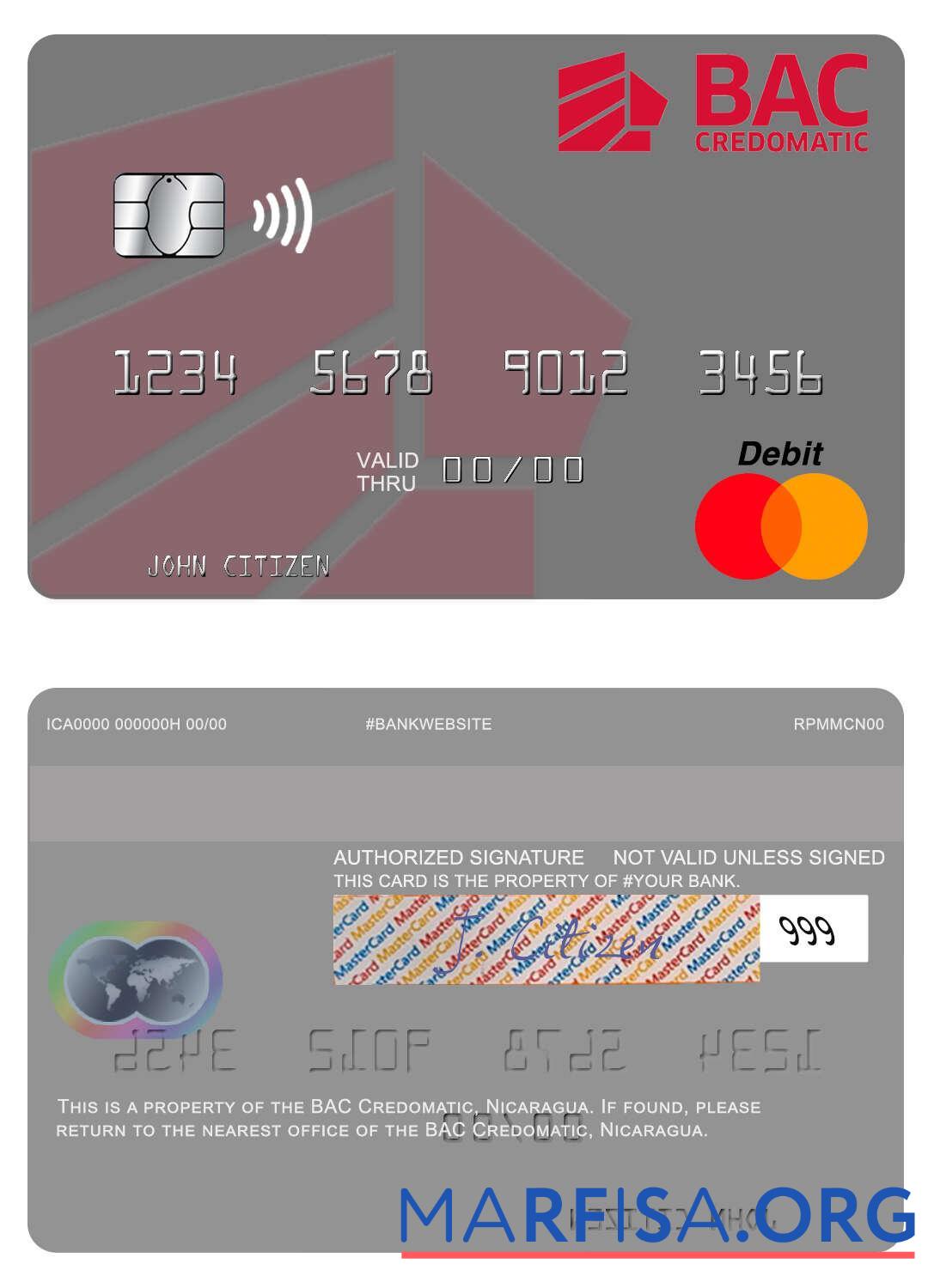 Никарагуа BAC Credomatic mastercard шаблон