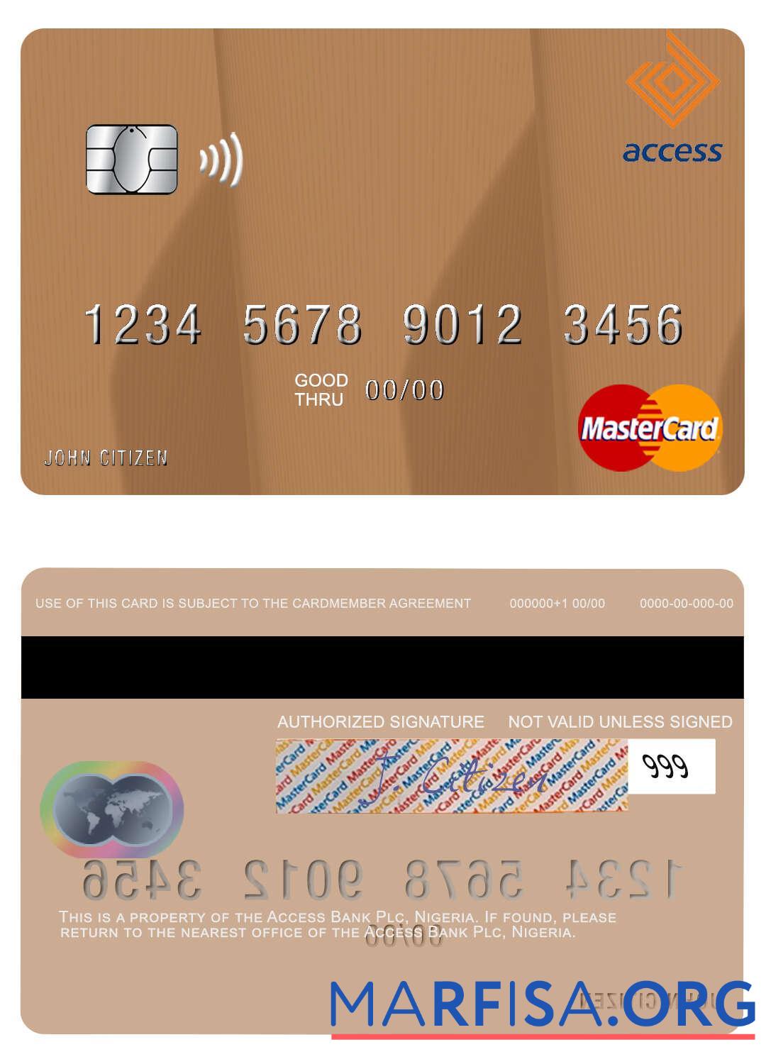 Нигерия Access Банковский Plc mastercard шаблон