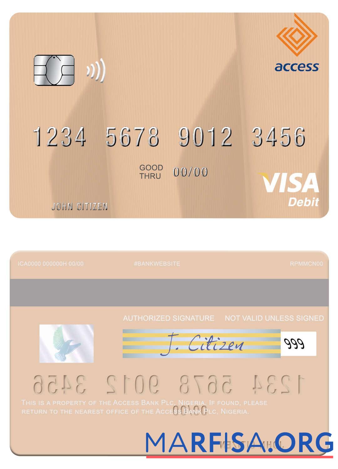 Нигерия Access Банковский Plc Виза Дебет Карта дизайн