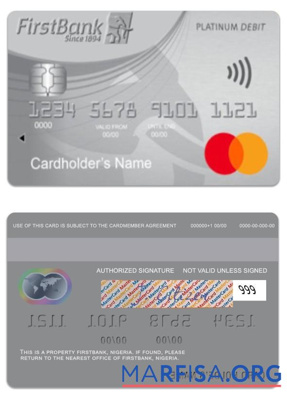 Нигерия FirstBank platinum Дебет mastercard шаблон