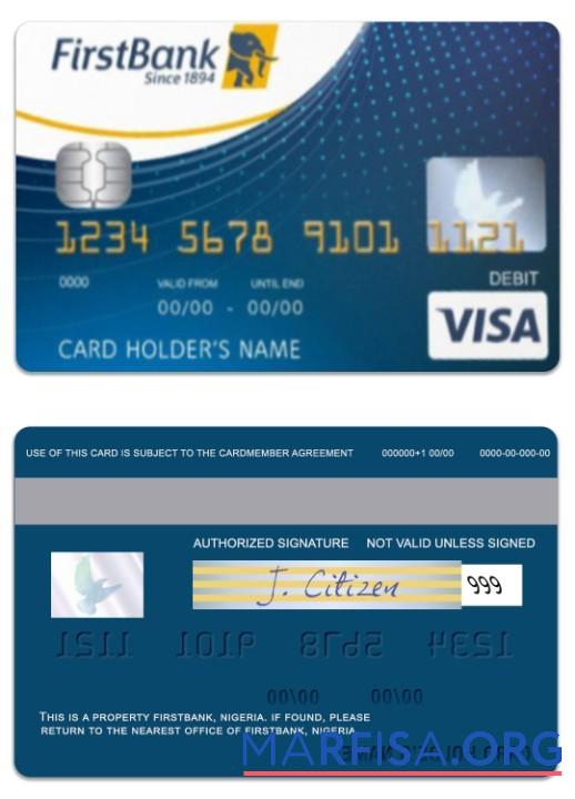 Нигерия FirstBank Виза Дебет Карта образец