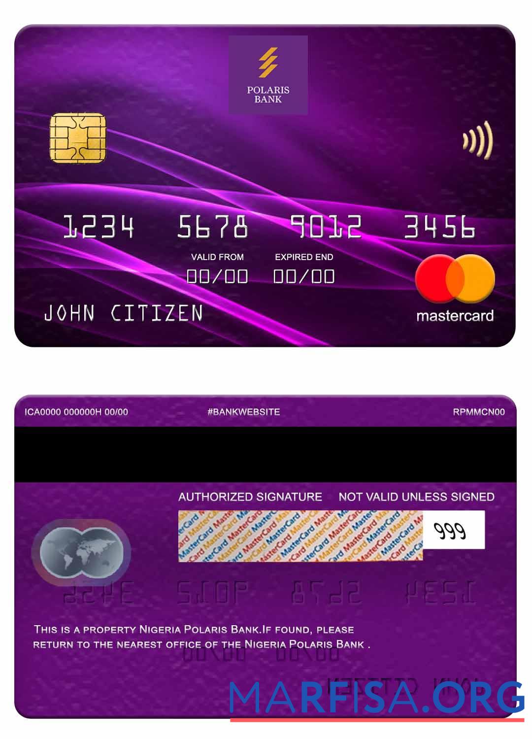 Нигерия Polaris Банковский mastercard шаблон