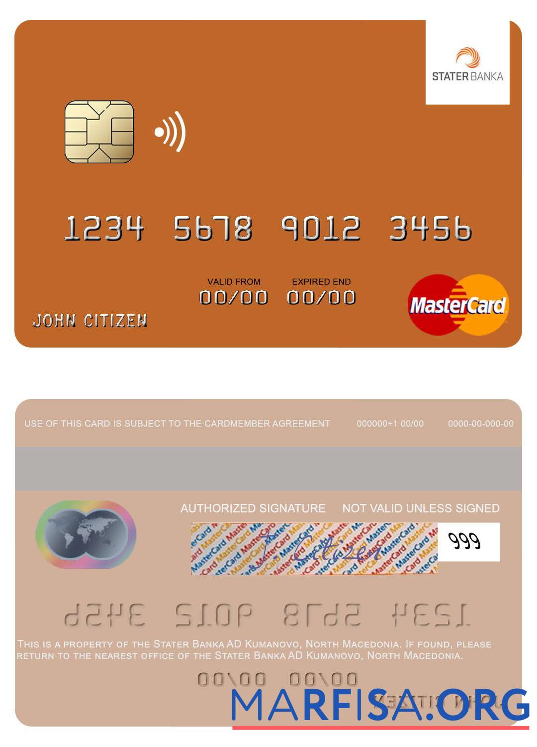 Северная Македония Stater Banka AD Kumanovo mastercard шаблон