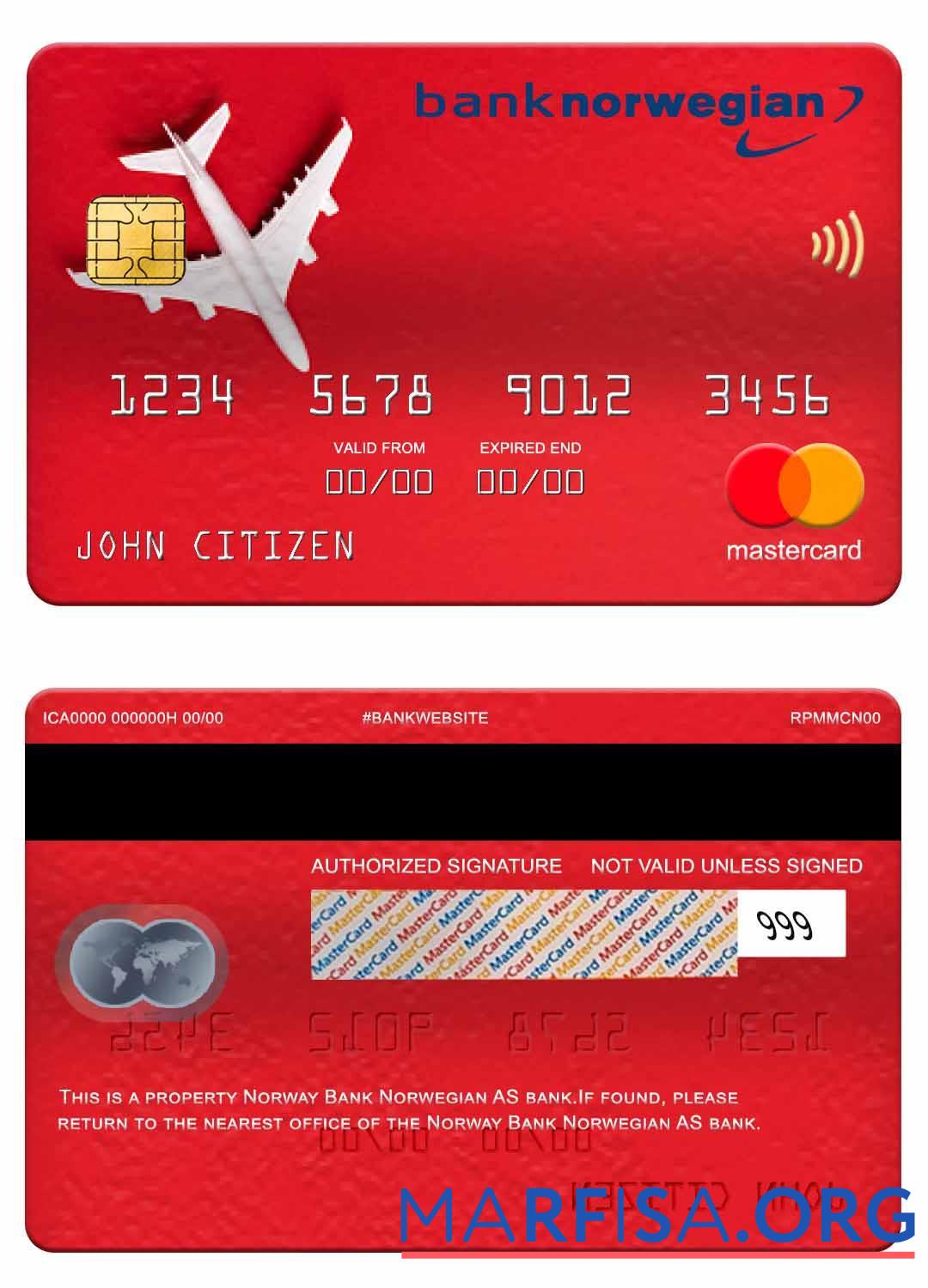 Норвегия Банковский Norwegian AS Банковский mastercard дизайн