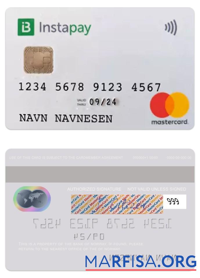 Норвегия Банковский of Норвегия instapay mastercard макет