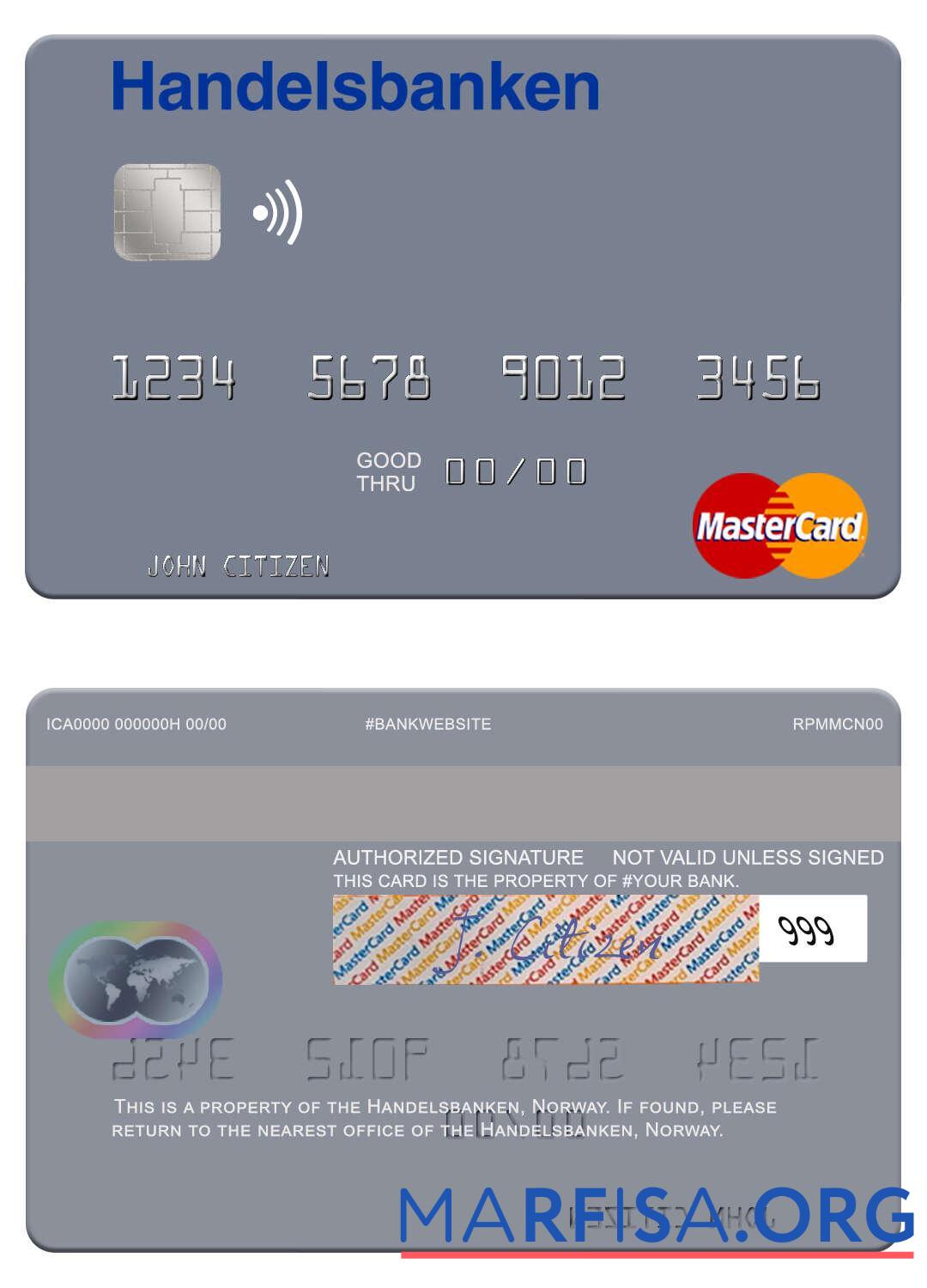 Норвегия Handelsbanken mastercard шаблон