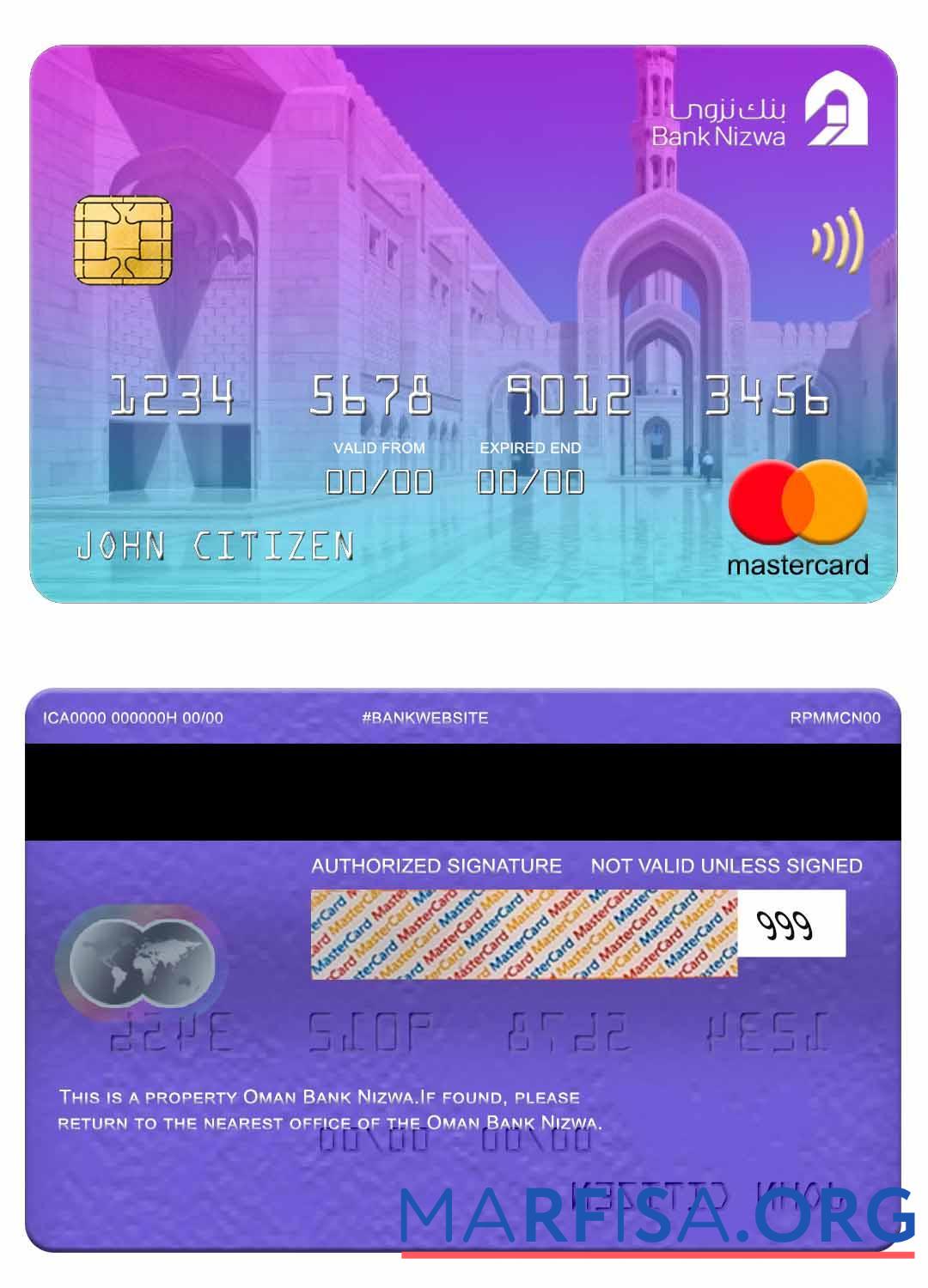 Оман Банковский Nizwa mastercard образец