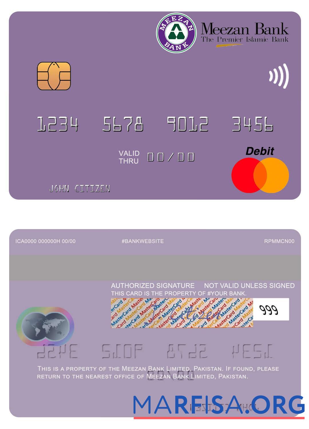 Пакистан Meezan Банковский Limited mastercard макет