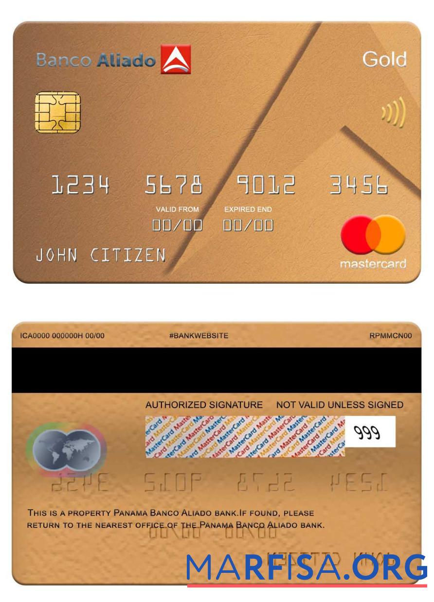 Панама Banco Aliado Банковский mastercard дизайн