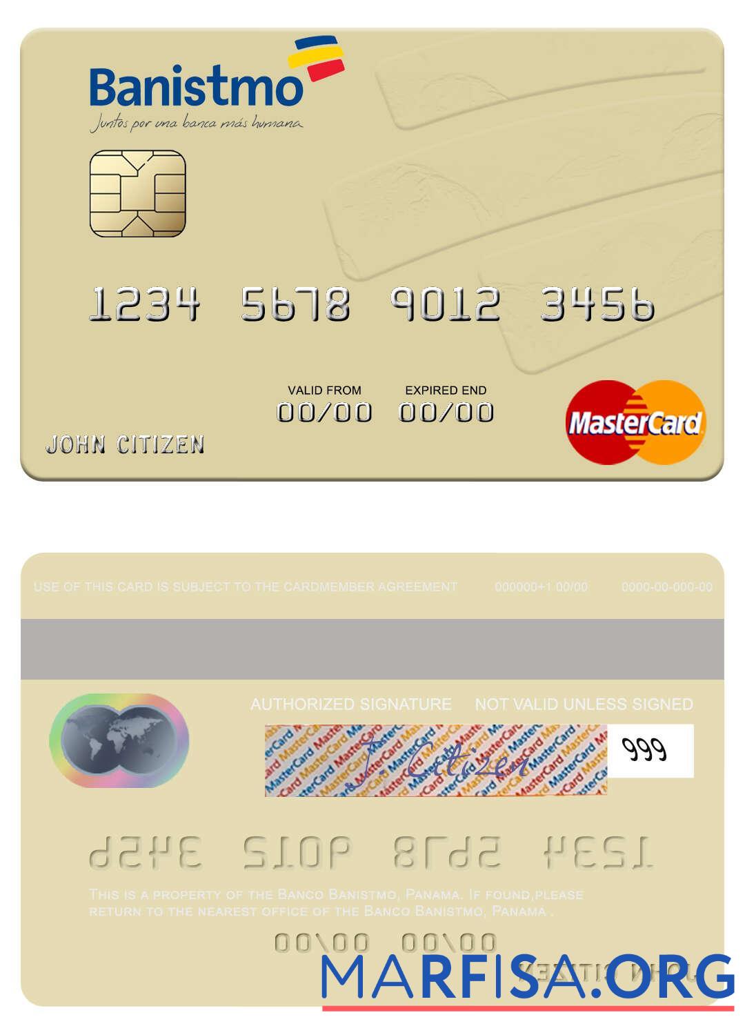 Панама Banco Banistmo mastercard дизайн