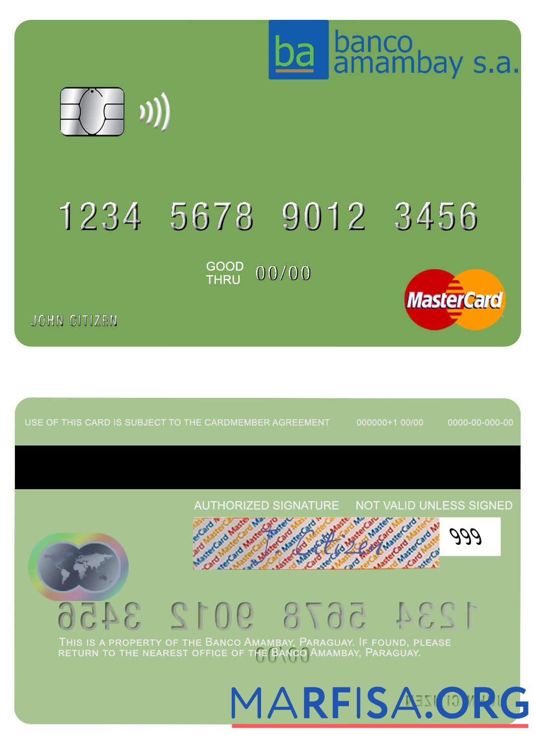 Парагвай Banco Amambay mastercard шаблон