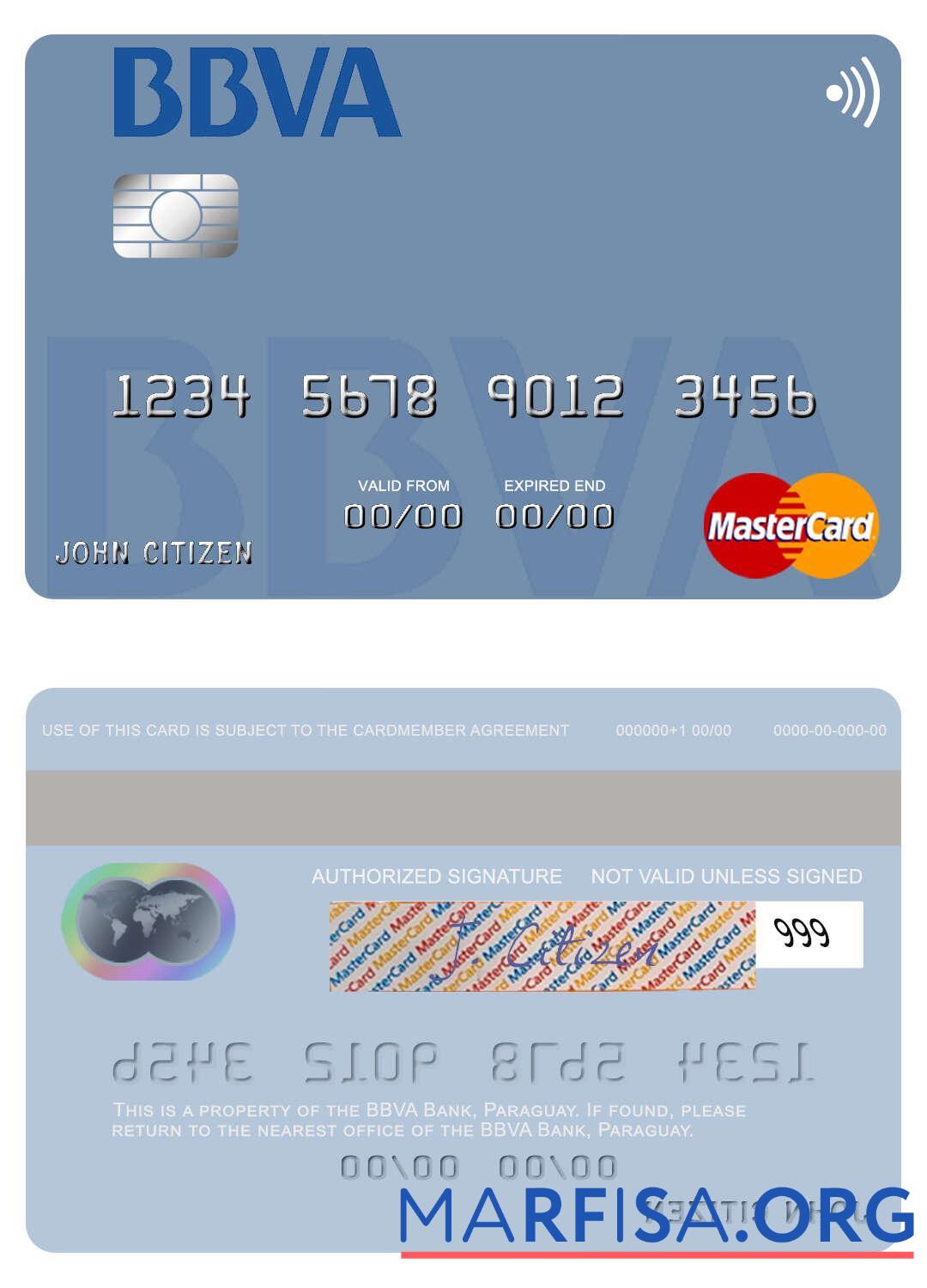 Парагвай Banco BBVA Банковский mastercard предпросмотр