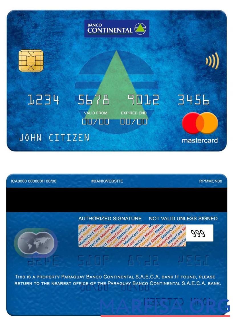 Парагвай Banco Continental S.A.E.C.A. Банковский mastercard образец