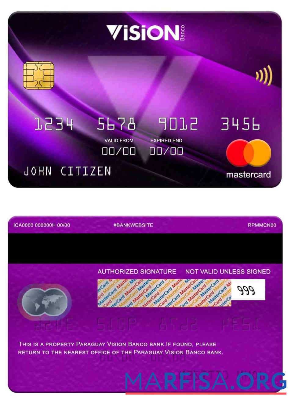 Парагвай Vision Banco Банковский mastercard образец