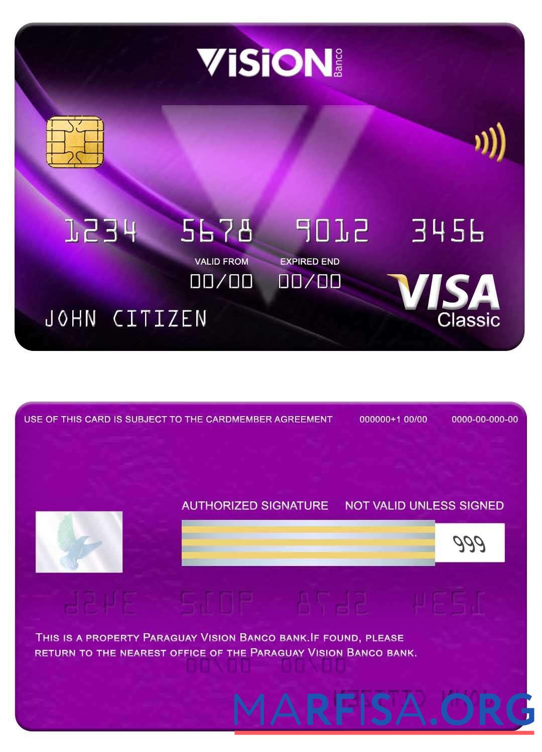 Парагвай Vision Banco Банковский Виза classic Карта дизайн