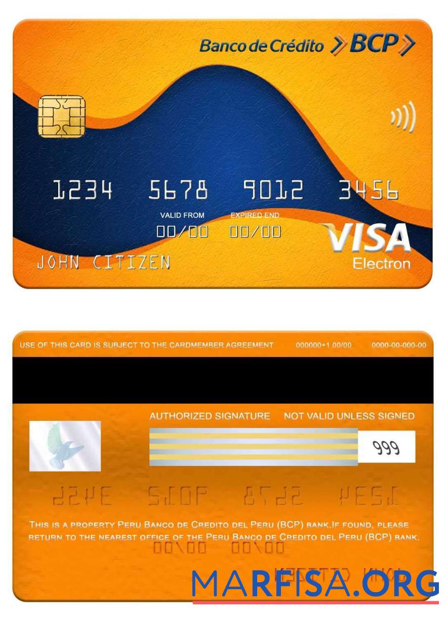 Перу Banco de Credito del Перу (BCP) Банковский Виза electron Карта макет