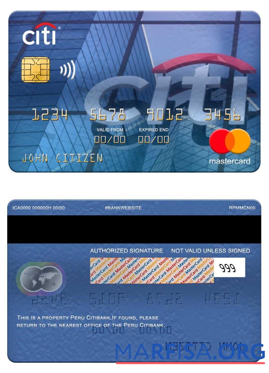 Перу Citibank mastercard макет