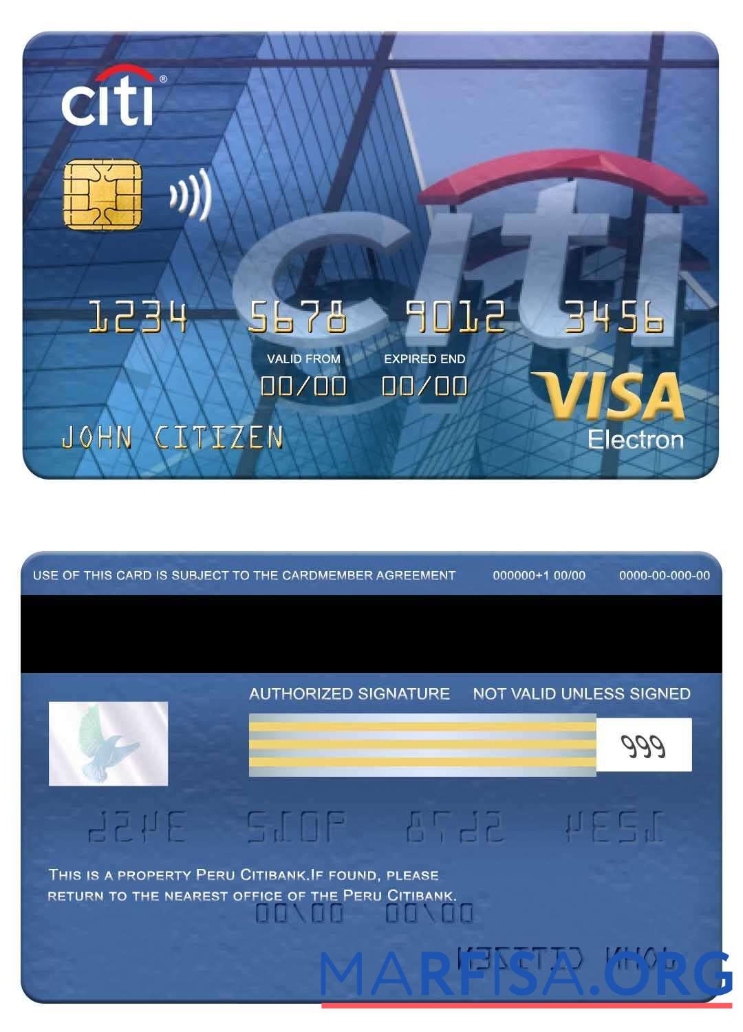 Перу Citibank Виза electron Карта предпросмотр