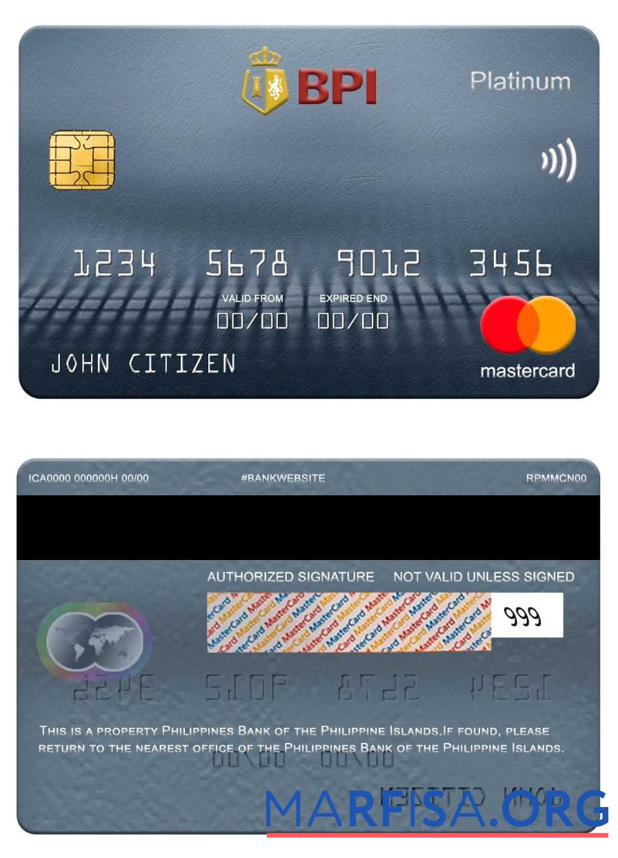 Филиппины Банковский of the Philippine Islands mastercard platinum макет