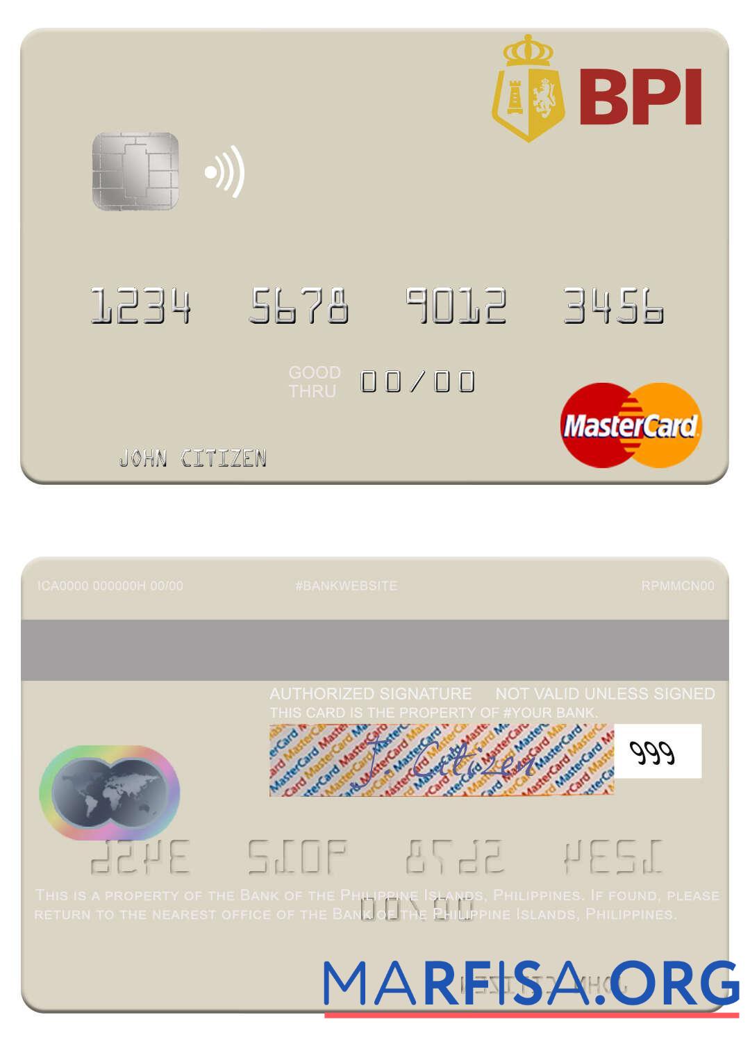 Филиппины Банковский of the Philippine Islands mastercard образец