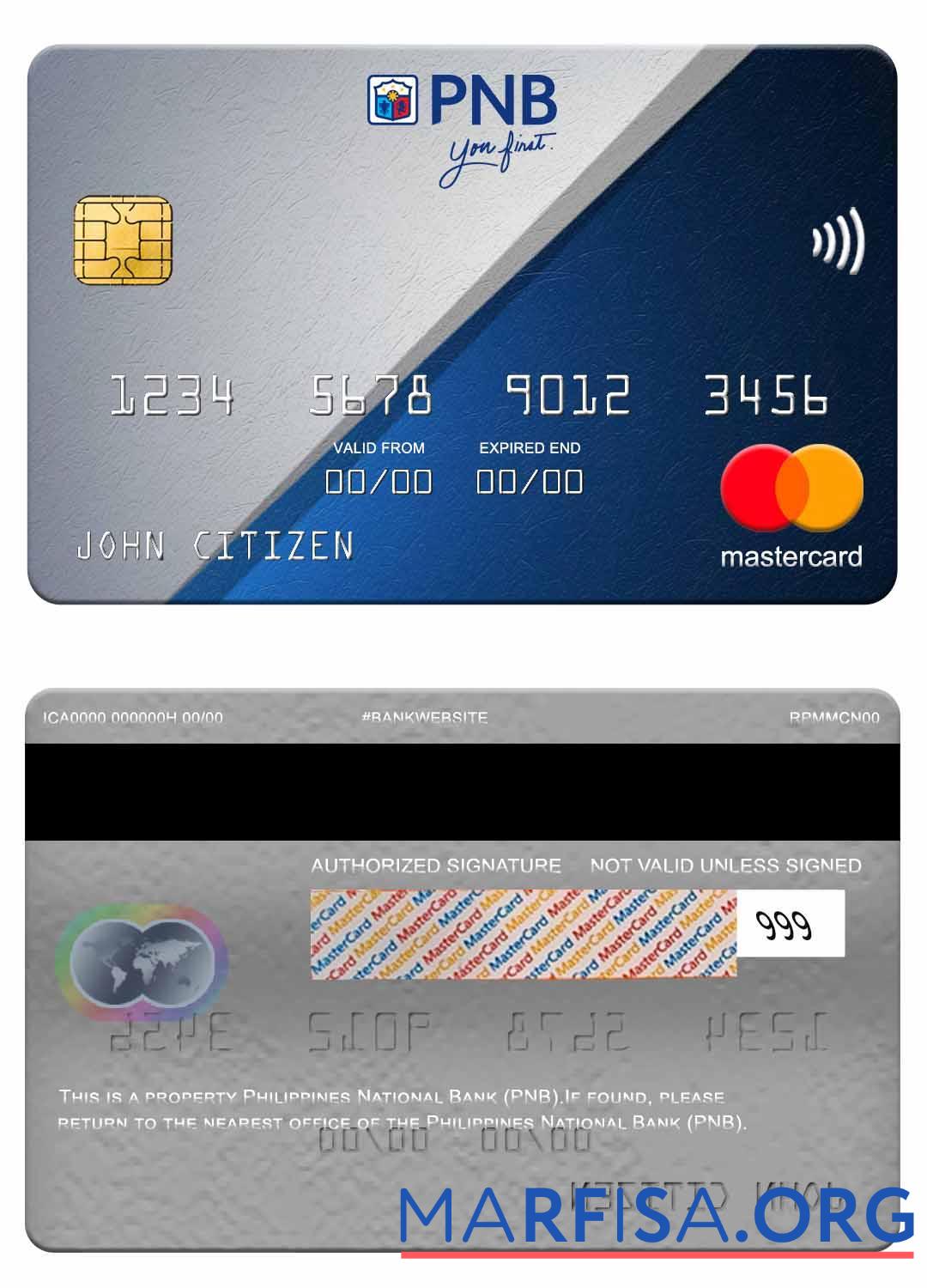 Филиппины национальный Банковский (PNB) mastercard шаблон