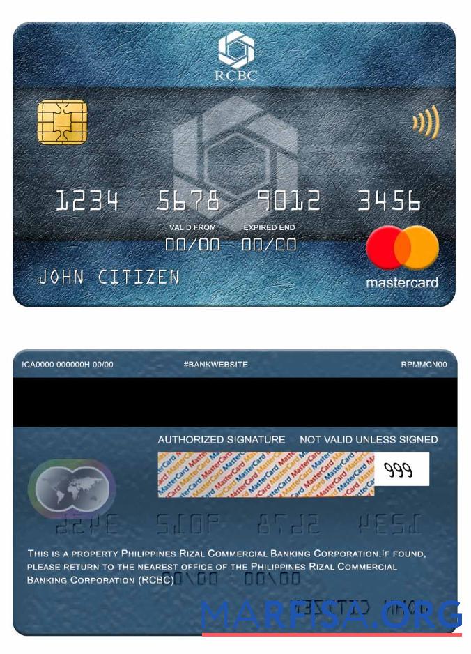 Филиппины Rizal коммерческий Banking Corporation (RCBC) mastercard шаблон