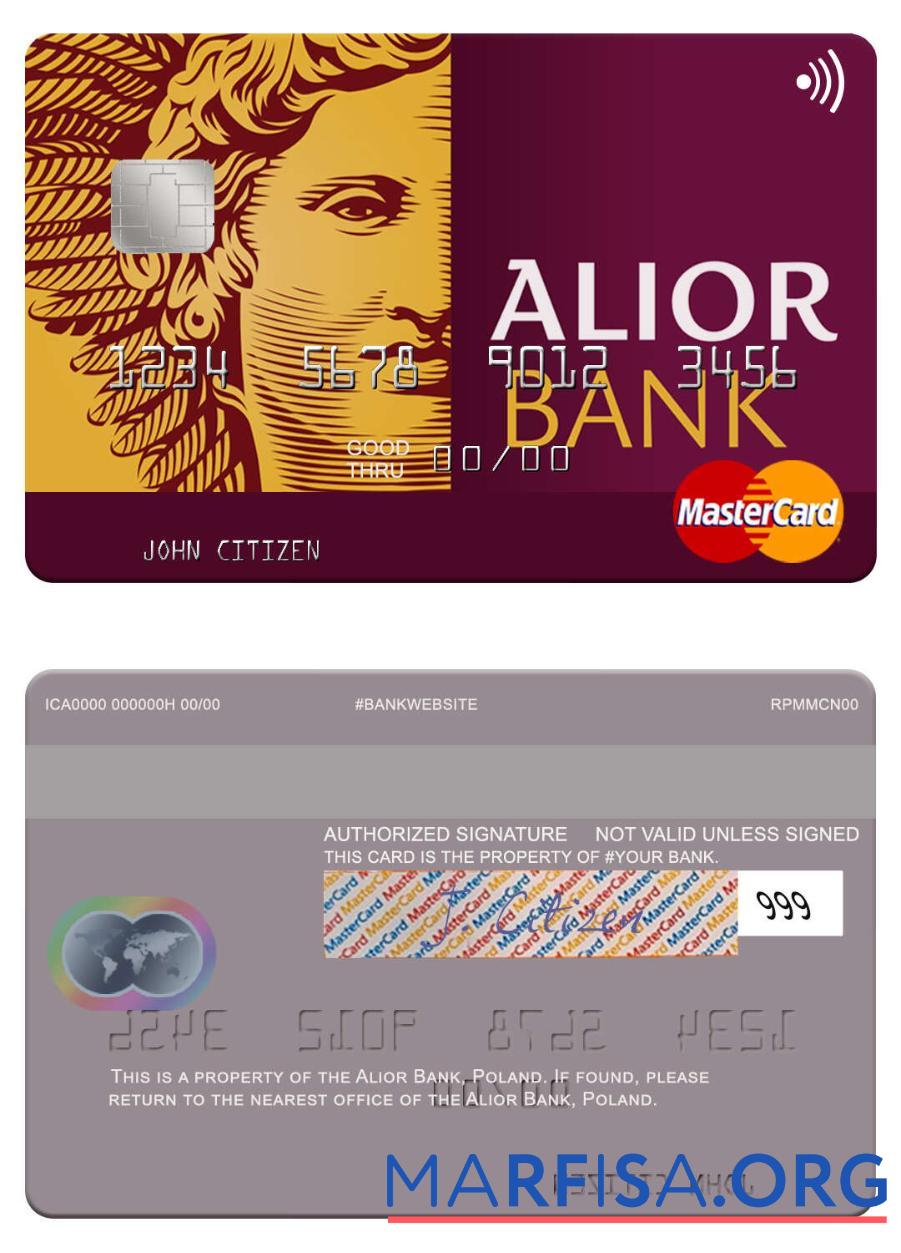Польша Alior Банковский mastercard макет