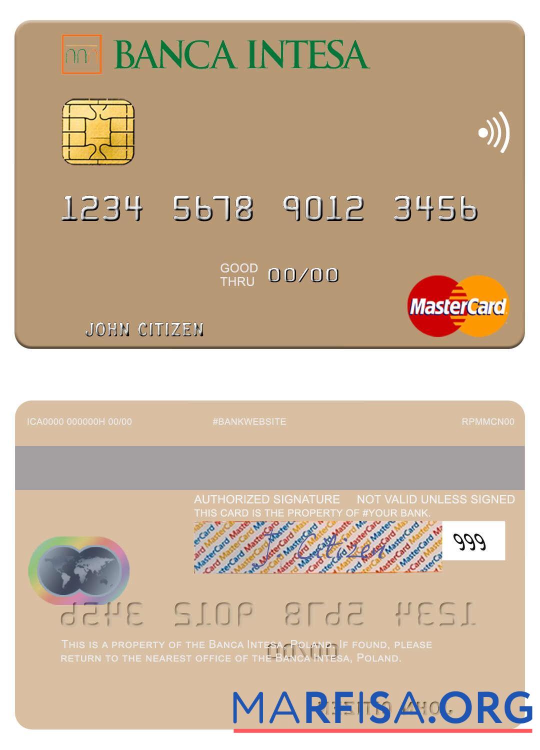 Польша Banca Intesa mastercard шаблон
