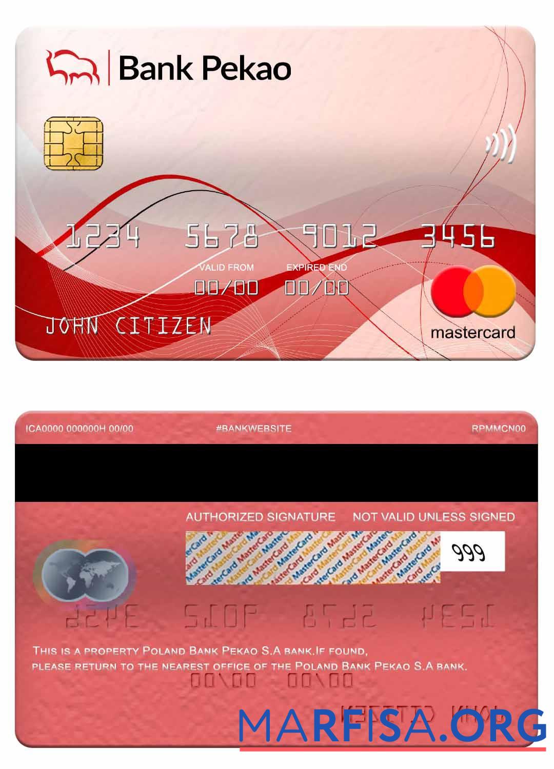 Польша Банковский Pekao S.A Банковский mastercard образец