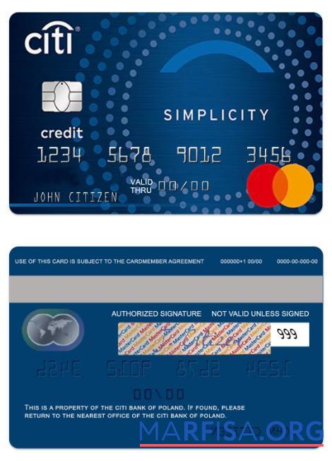 Польша CitiBank simplicity mastercard шаблон