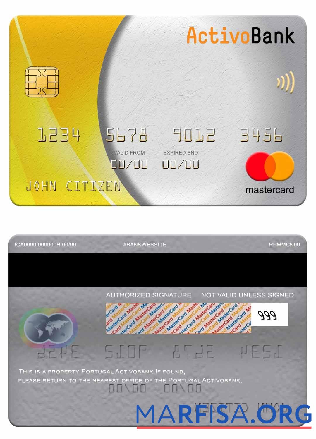 Португалия Activobank mastercard шаблон
