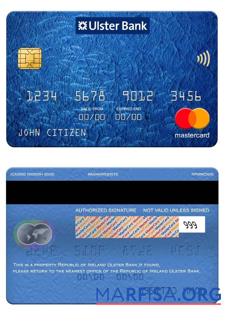 Republic of Ирландия Ulster Банковский mastercard образец