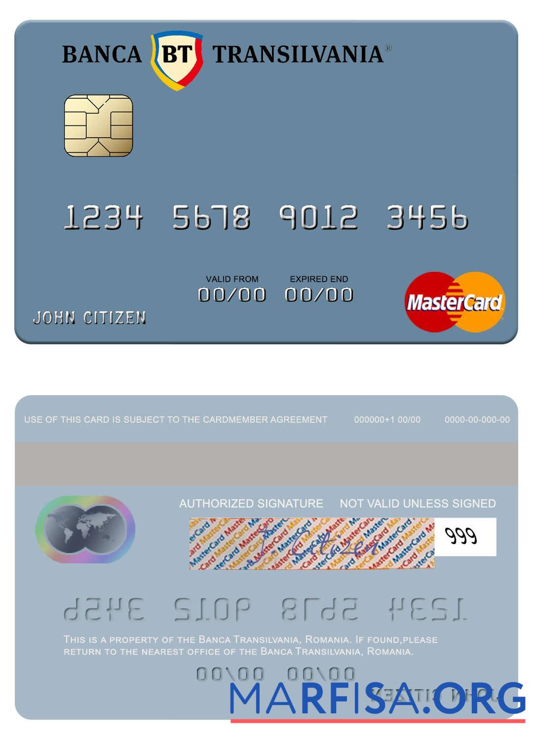 Румыния Banca Transilvania mastercard шаблон